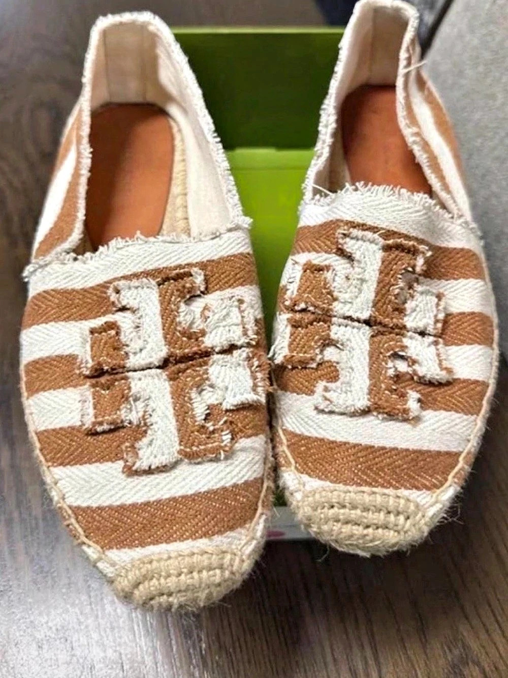 Tory Burch Fried Striped Canvas Aline Denim Striped Canvas Espadrilles Brown &